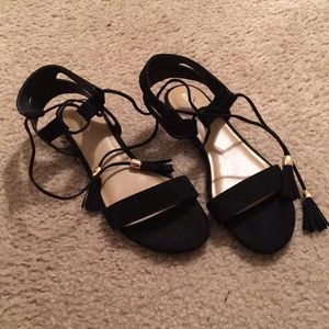Black lace up tassel sandals